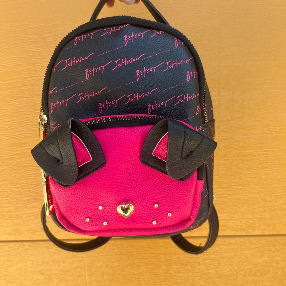 Betsey Johnson Pink and Black Backpack with Heart Detail